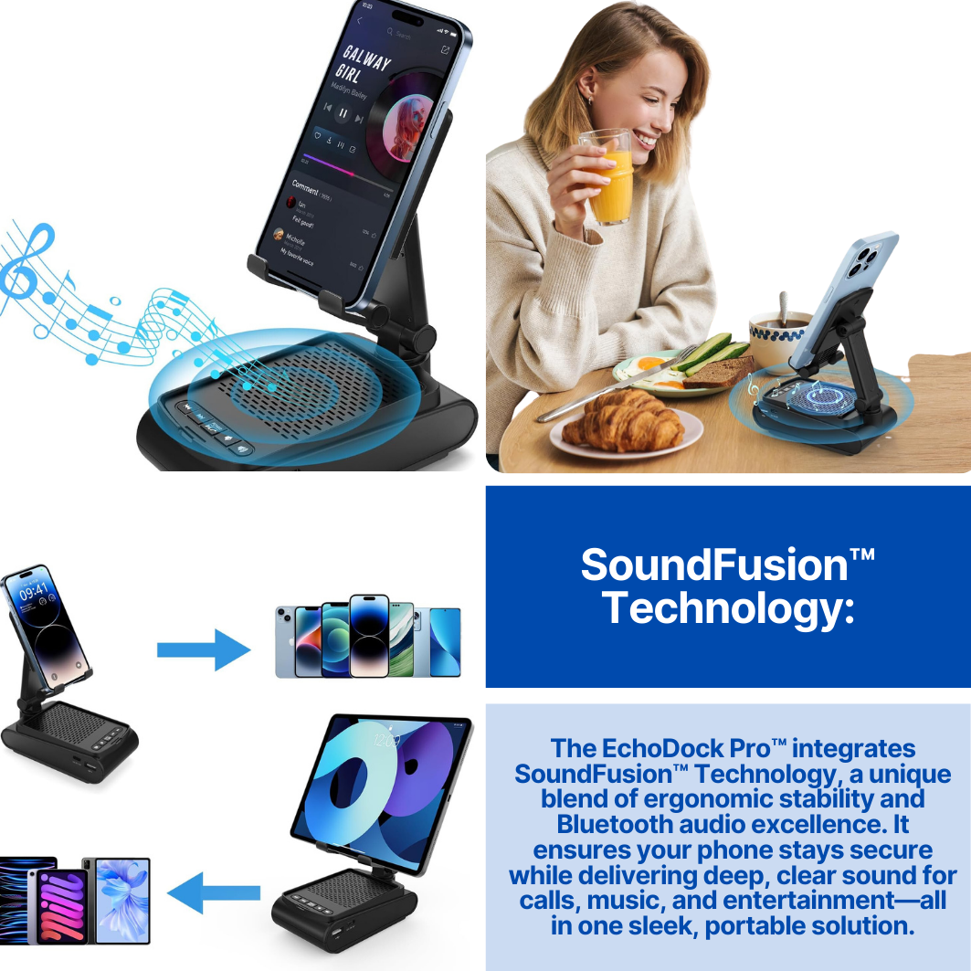EchoDock Pro™ - Cell Phone Atand With Bluetooth Speaker