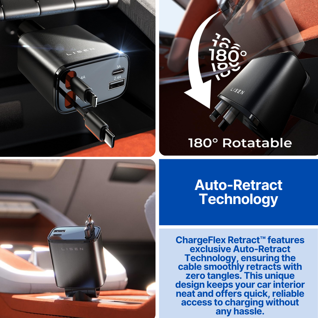 ChargeFlex Retract™ - Car phone charger