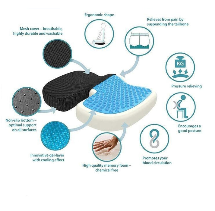 CloudSit™ - Gel Memory Foam Seat Cushion for Sciatica Tailbone Pain Relief